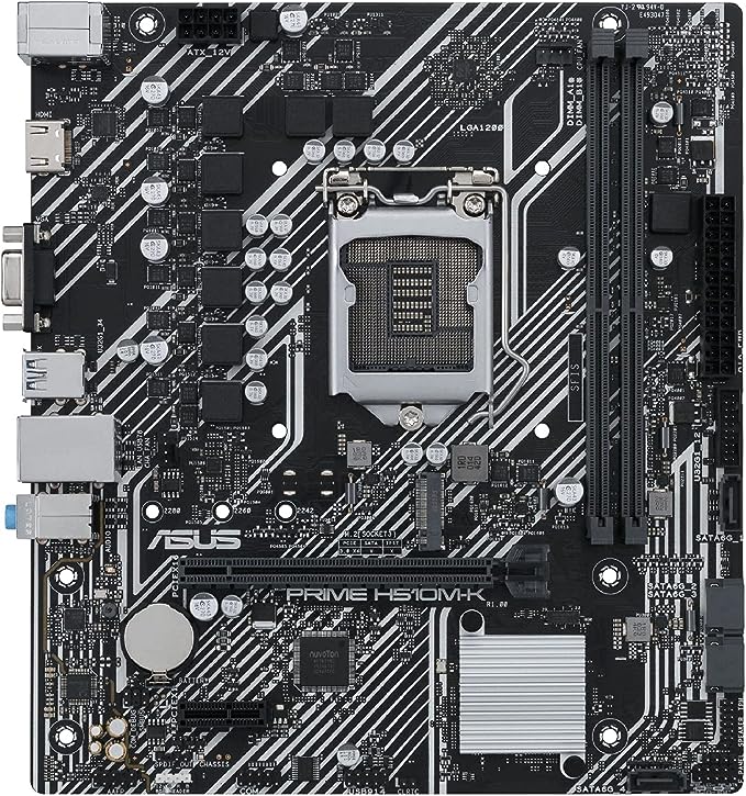 ASUS Prime PRIME H510M-K (LGA 1200) micro ATX motherboard with PCIe 4.0, 32Gbps M.2 slot, Intel® 1 Gb Ethernet, HDMI, D-Sub, USB 3.2 Gen 1 Type-A, SATA 6 Gbps, COM header, and RGB header ASUS Prime PRIME H510M-K (LGA 1200) micro ATX motherboard with PCIe 4.0, 32Gbps M.2 slot, Intel® 1 Gb Ethernet, HDMI, D-Sub, USB 3.2 Gen 1 Type-A, SATA 6 Gbps, COM header, and RGB header